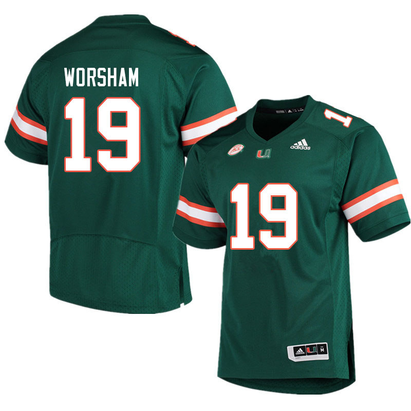 Men #19 Dazalin Worsham Miami Hurricanes College Football Jerseys Sale-Green